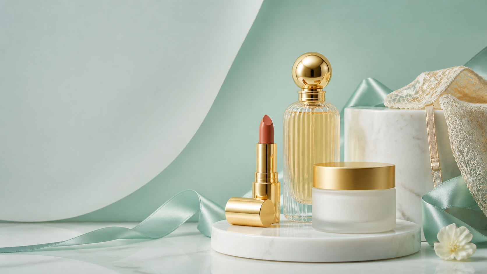 Coleção de beleza Saravie em tons Tiffany e dourado